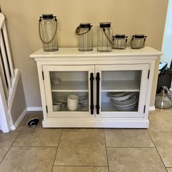 Restoration Hardware White Brass Pull Bar Cabinet With One Shelf 