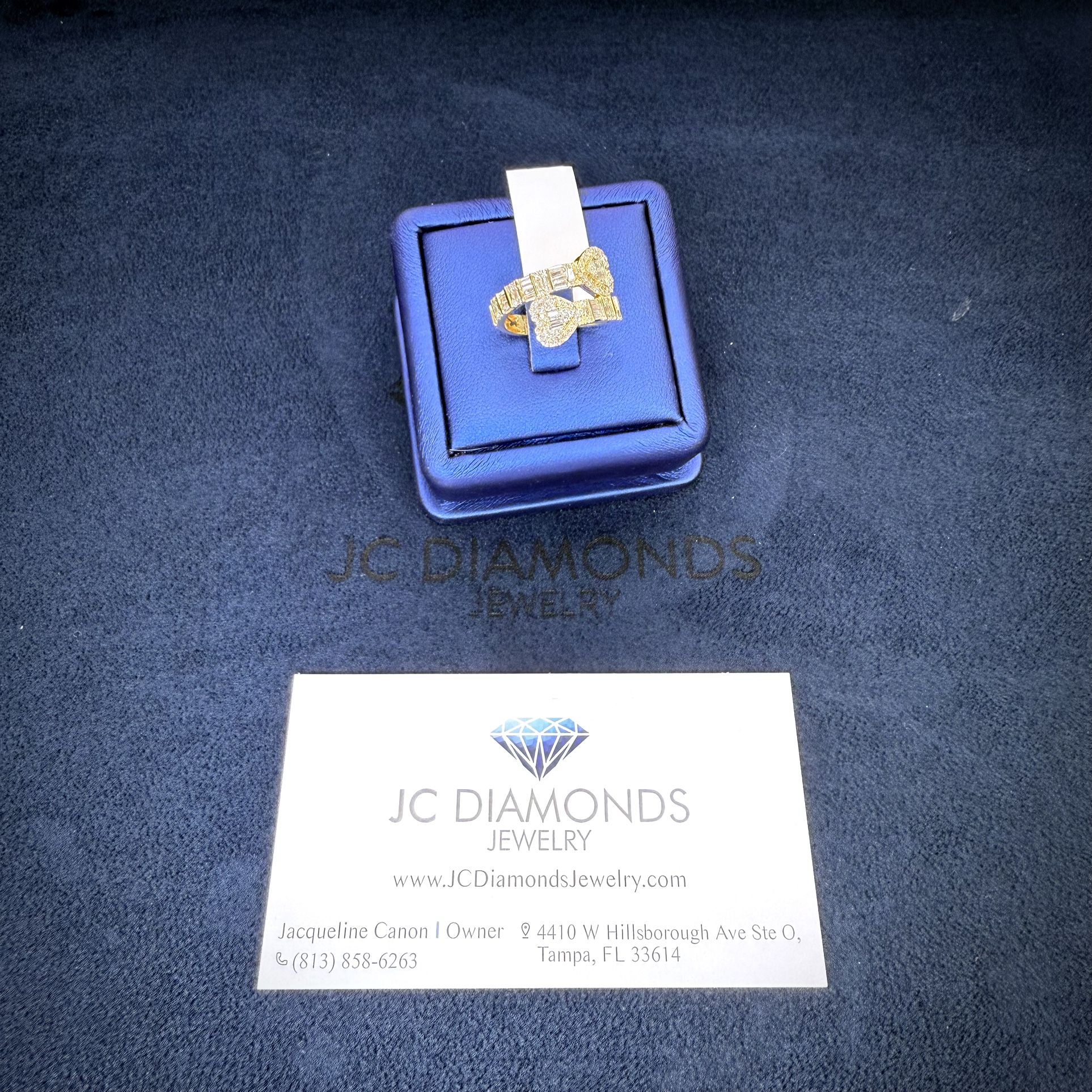 Ring Heart Diamonds Real Round And Baguett 10k Golf