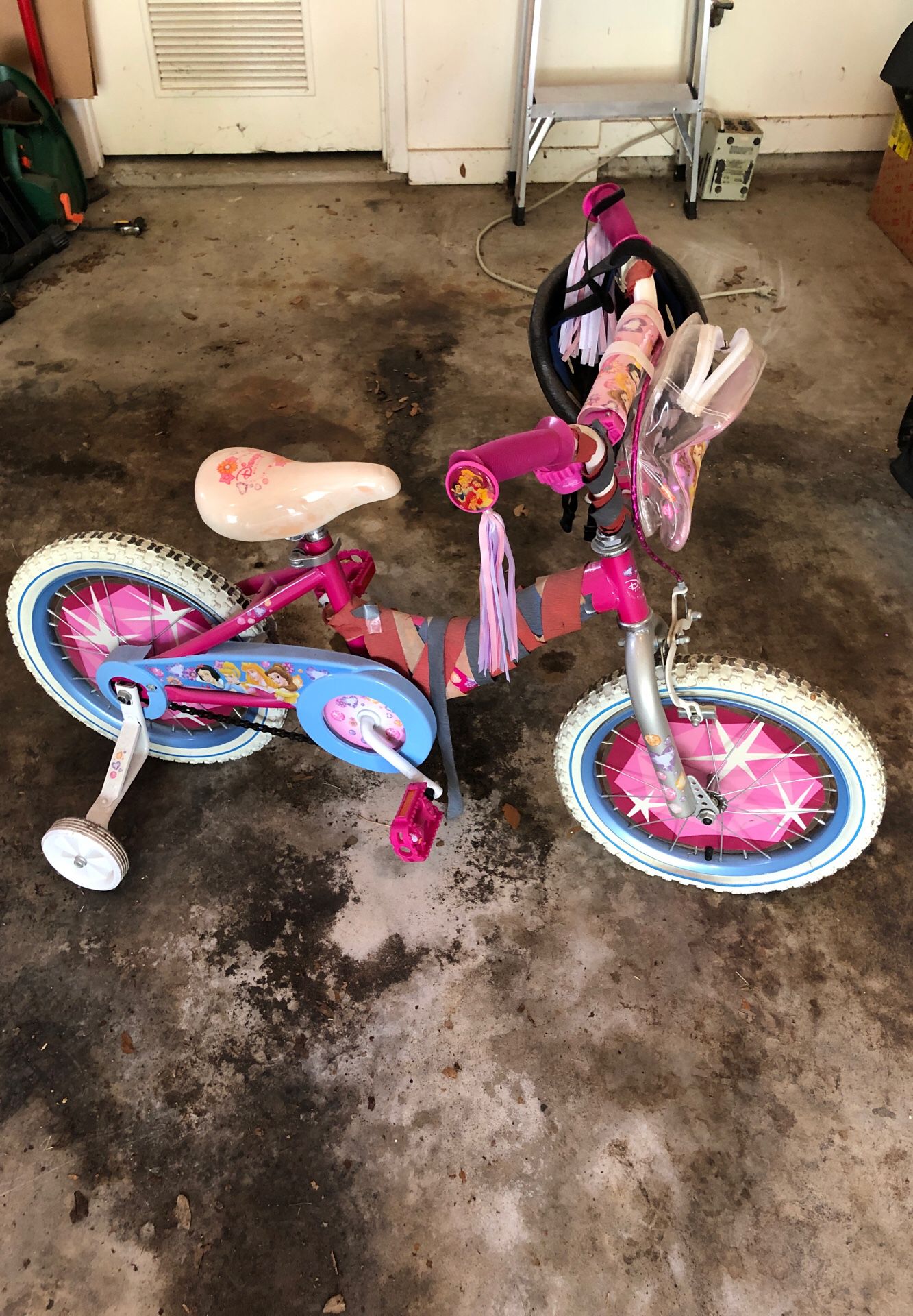 Girls Bicycle with training wheels and Helmet