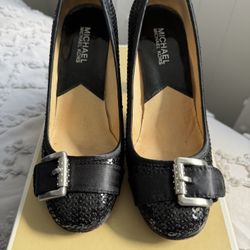 Michael Kors Black Sequin Heels with Buckle