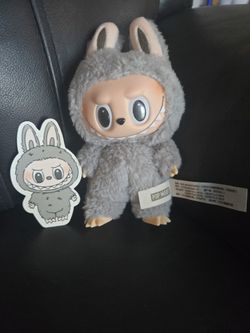 Labubu Exciting Macaron Sesame Bean Gray color pendant keychain plush toy decor