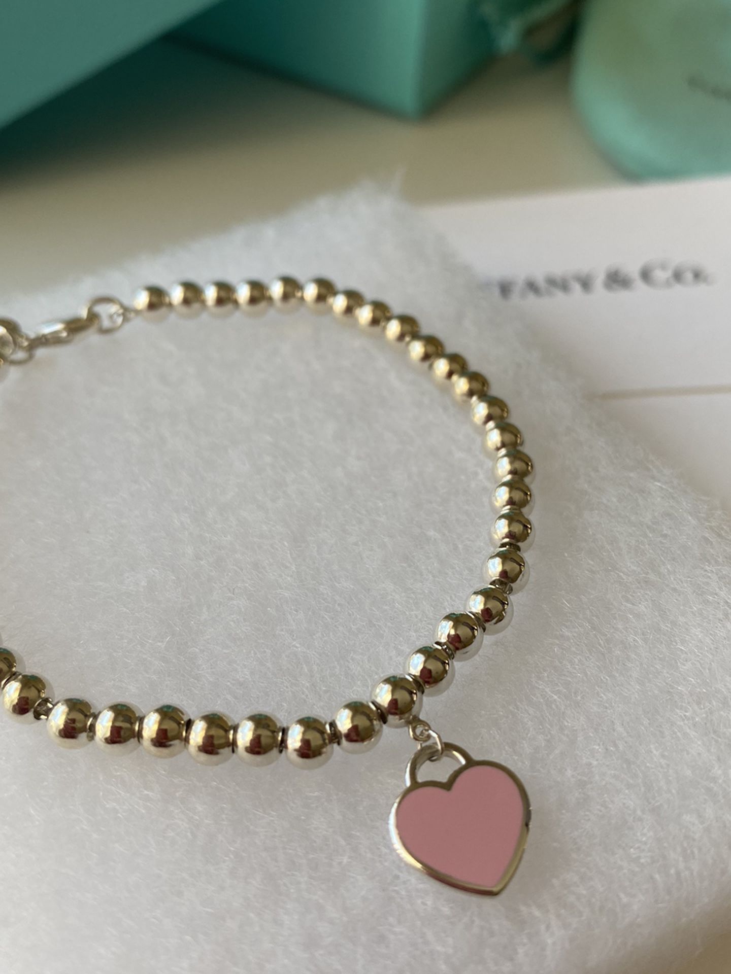 BRAND NEW Authentic Tiffany Pink Heart Tag Bead Bracelet