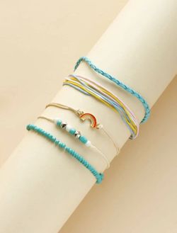 Beautiful NEW 5 piece rainbow charm bracelet set