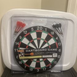 Complete 14.2 Inches Double-Sided Dartboard Set with 6 Metal Tip Darts & 2 Game Options”