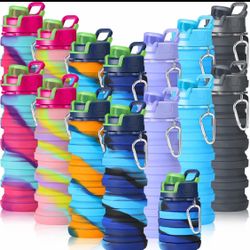 14 Pack Collapsible Water Bottles Travel 17oz Silicone Portable Foldable Bottles