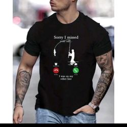 Men's Summer Leisure Fun Fishing & Unanswered Call Print T-Shirt 