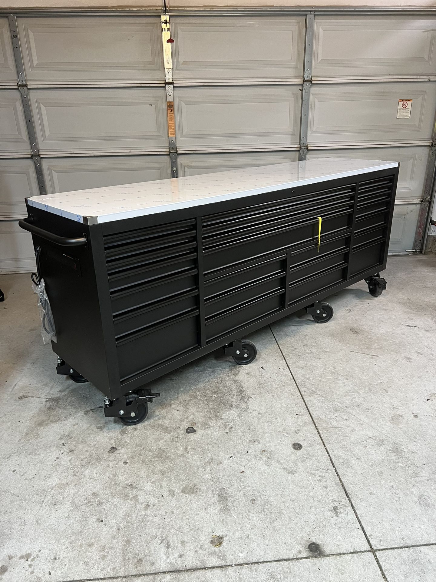 New Husky Tool Storage Heavy Duty 96 in. W x 24 in. D Matte Black Mobile Workbench Cabinet with Stainless Steel Top