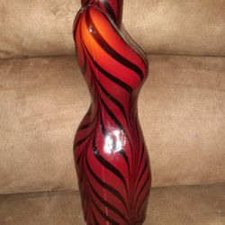 1980's Red And Black Italian Art Glass Murano-Style Female Torso Height 17 1/2