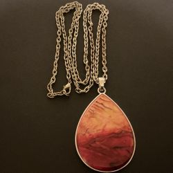 30” SilverTone Necklace With Large Teardrop Shaped Pendant 