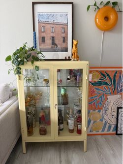 IKEA Yellow Glass Display Cabinet | Curio Cabinet | Bar Cabinet | Excellent Condition