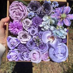 A Box Of Lilac Purple Artificial Flowers Orchid, Peonies Roses Chrysanthemums For DIY Wedding Decorations, Party Birthday Decorations, Centerpieces 