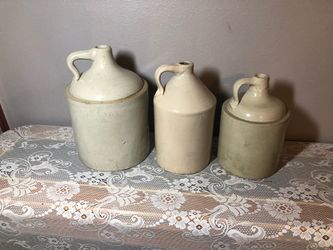 Set of 3 Antique Stoneware Crocks Jugs