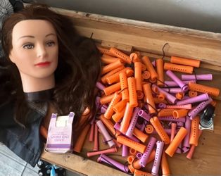 Cosmetology Mannequin Head with Perm Rods