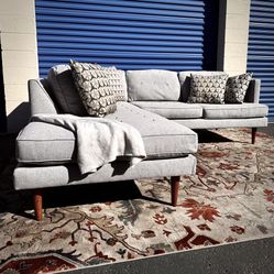 Light Gray Mid Century Modern 91” by 84” 2pc Sectional Chaise Sofa by West Elm