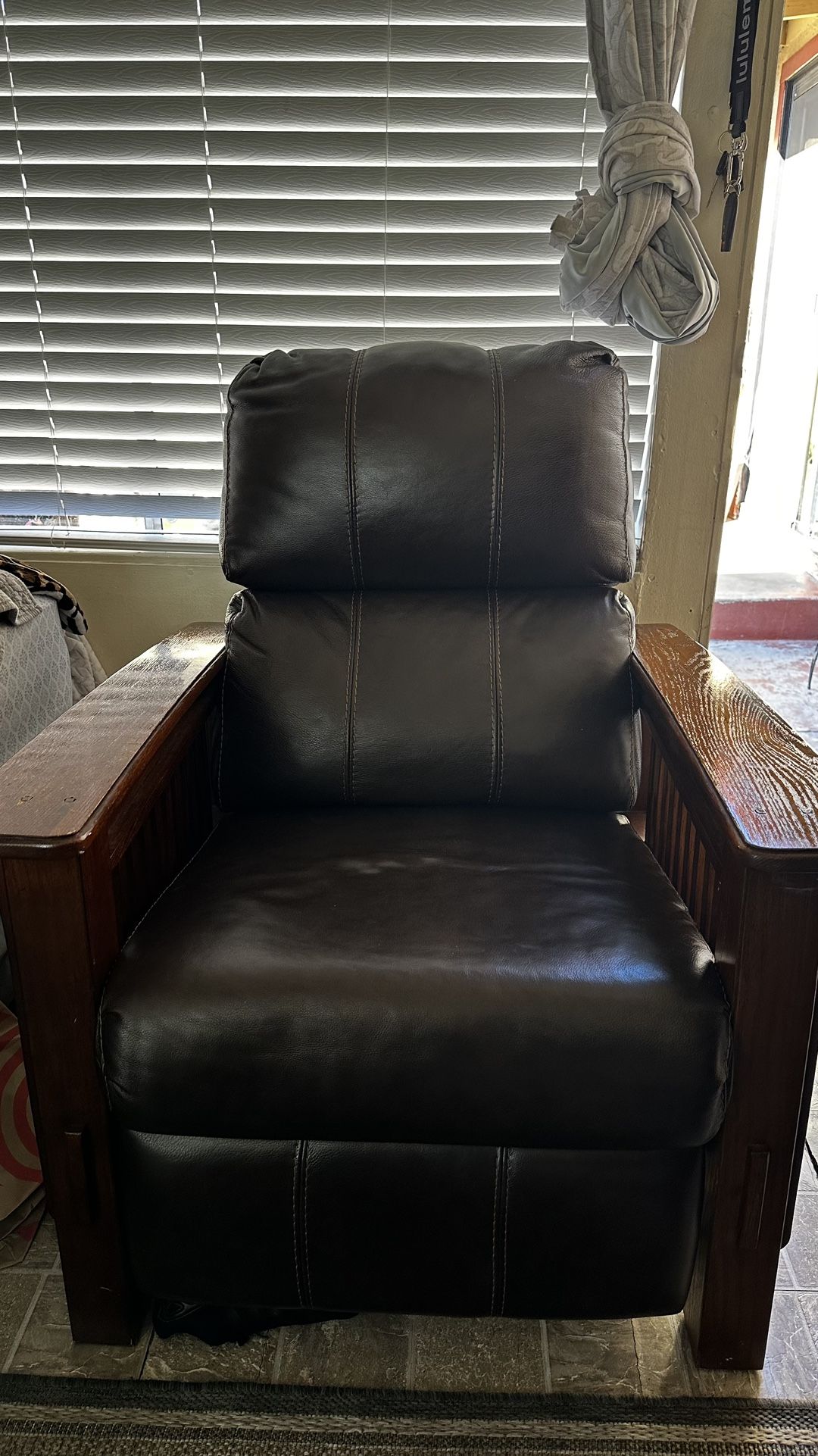 Wood Leather Reclining Sofa