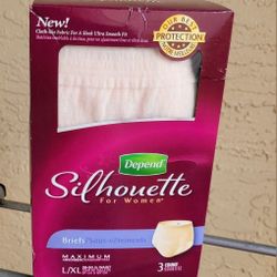 NEW IN BOX...3 PACK DEPENDS SILHOUETTE WOMANS SIZE L/XL