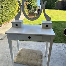 White Vanity Table and Stool 