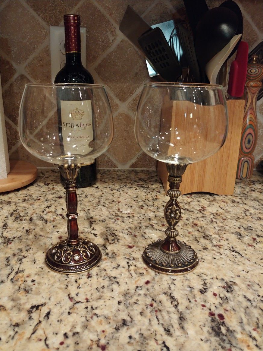 Wine Glasses ~ Painted Enamel Stems