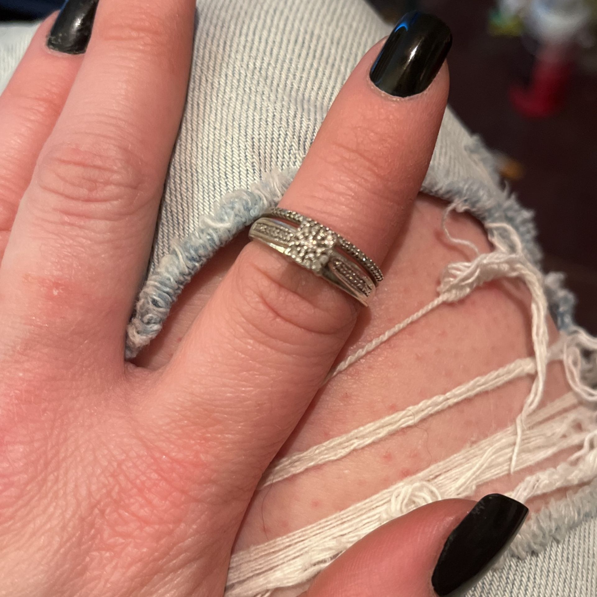 Pretty Silver Engagement Ring set