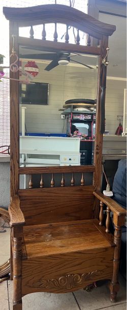 Antique Oak Mirror and Bench