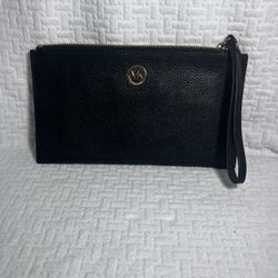 MK Black leather wristlet