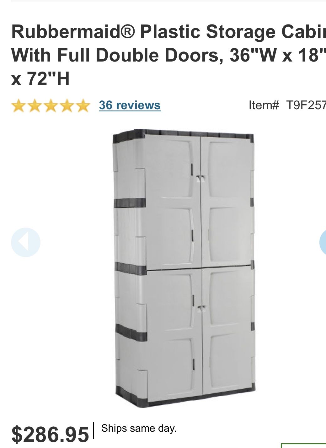 Rubbermaid Storage 72 Inch, Four-Shelf, 2 Door cabinet, Resin Locking Storage Cabinet
