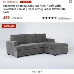 Bonaterra Dove Grey Sofa With Reversible Chaise (WILL DELIVER)