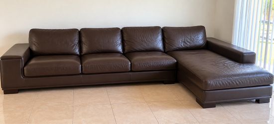 Dark Brown L-Shaped Sectional Sofa with Chaise – $200