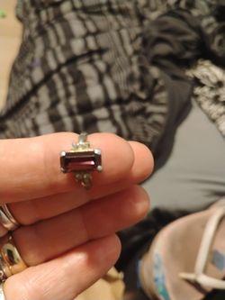 Gold and silver ring  Dark Red Emerald-Cut Stone