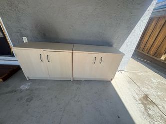 Light Wood Storage Cabinets with Black Handles