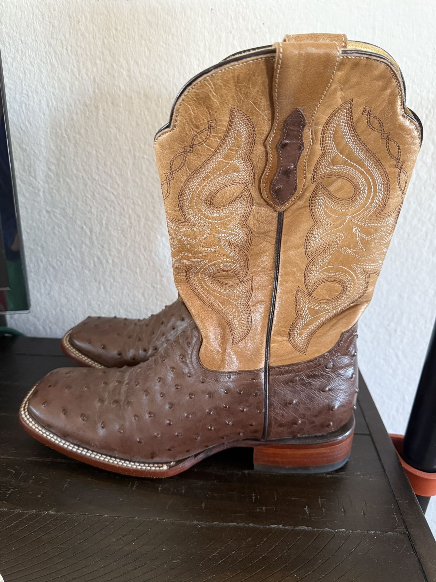 Alfa Western Ostrich Bulldog Square Toe Cowboy Boot Us 11