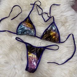 New Small galaxy metallic bikini y2k festival rave outfit raver emo space 