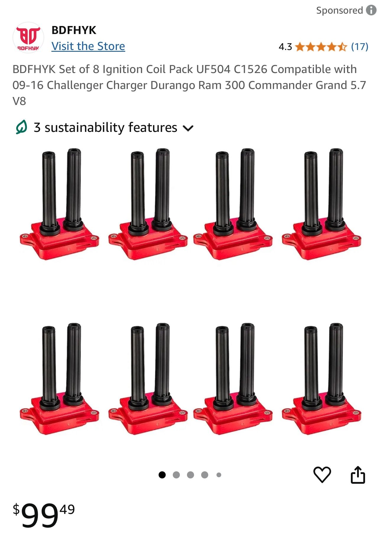 BDFHYK Set of 8 Ignition Coil Pack UF504 C1526 Compatible with 09-16 Challenger Charger Durango Ram 300 Commander Grand 5.7