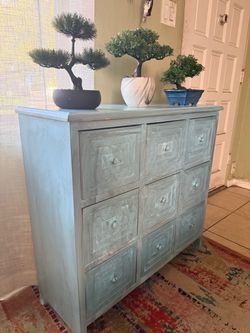 Decorative seafoam  chest of drawers (Width 32" x Height 34" x Depth 13") *American Furniture*