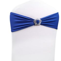 10pcs Spandex Chair Bands Stretch Chair Sashes Bows with Crown Buckle,Chair Covers for Wedding Ceremony Reception Banquet Decoration(10pcs,Royal Bule)