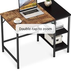 JOISCOPE Home Office Small Gaming Computer Desk with Wooden 2-Tier Removable Storage Shelf, Adjustable Leg Cushions and Splicing Plate,Computer Table 