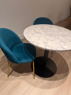 Marble look table with Velvet chairs $200 - was $600 new