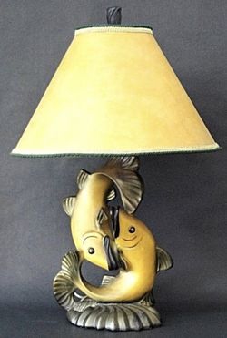 Vintage Continental Art Co Dancing Fish Table Lamp Man Cave Lodge Cabin 33"