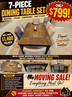 ✨ BEAUTIFUL DARK BROWN 7-PIECE DINING TABLE SET ✨
ONLY $799.00!
Retail Value: Well Over $1,400!