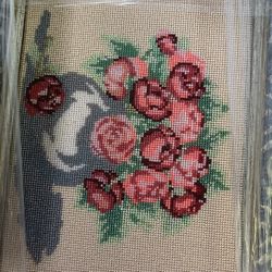 Hand Embroidered Framed Wall Art ‘flowers’