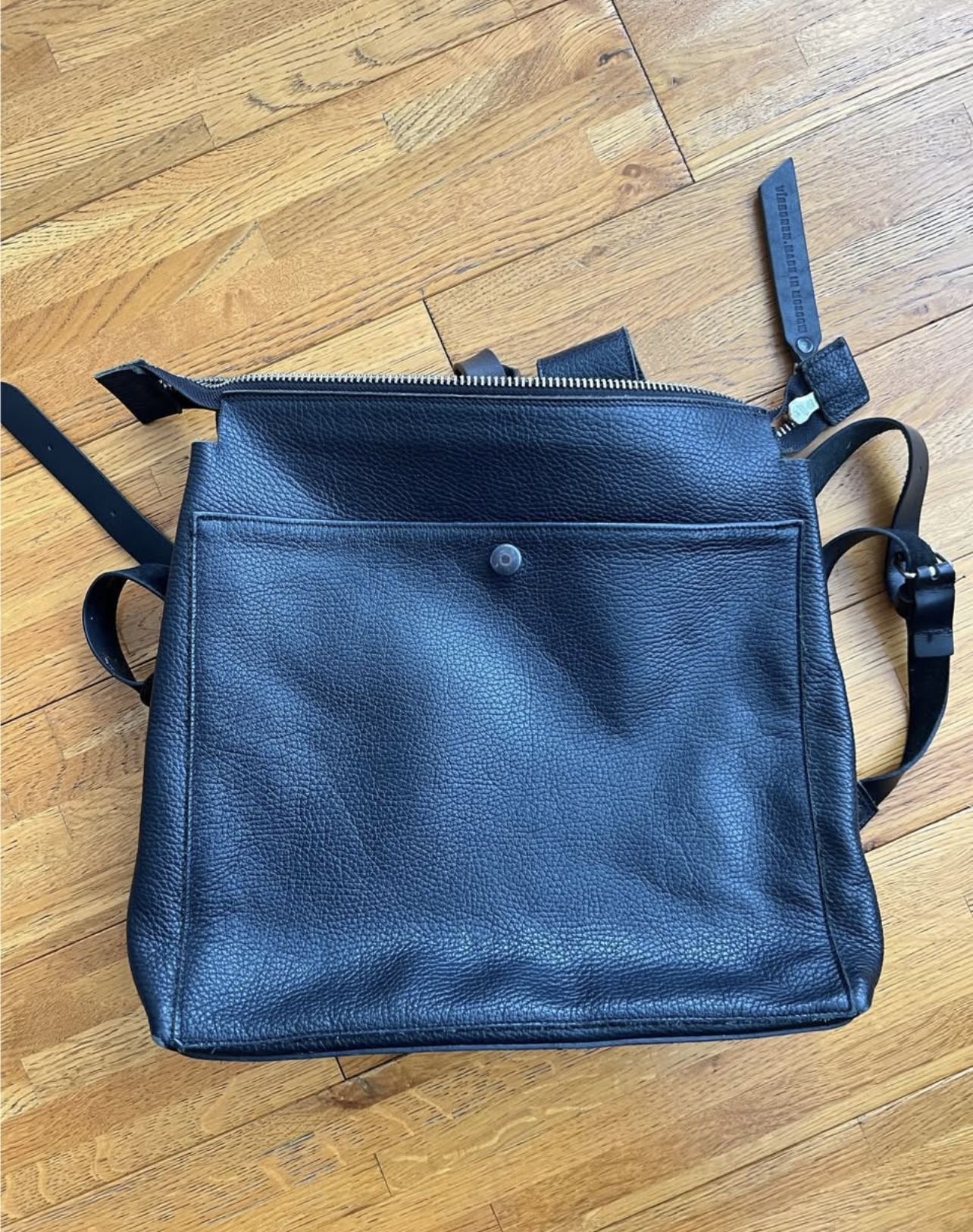 Handmade Genuine Leather Backpack - Black Minimalist Bag