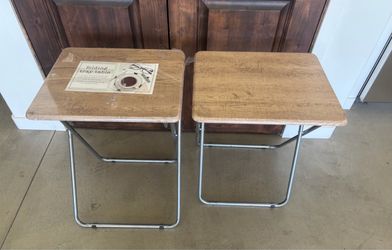 Set of 2 Folding TV Tray Tables Wood Look Top Metal Frame