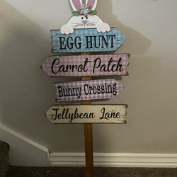 Easter Bunny Wooden Egg Hunt Road Sign