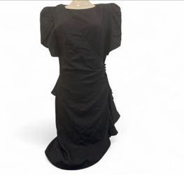 Vintage 80s Jody California Black Short Sleeve Wrap Style Peplum Dress