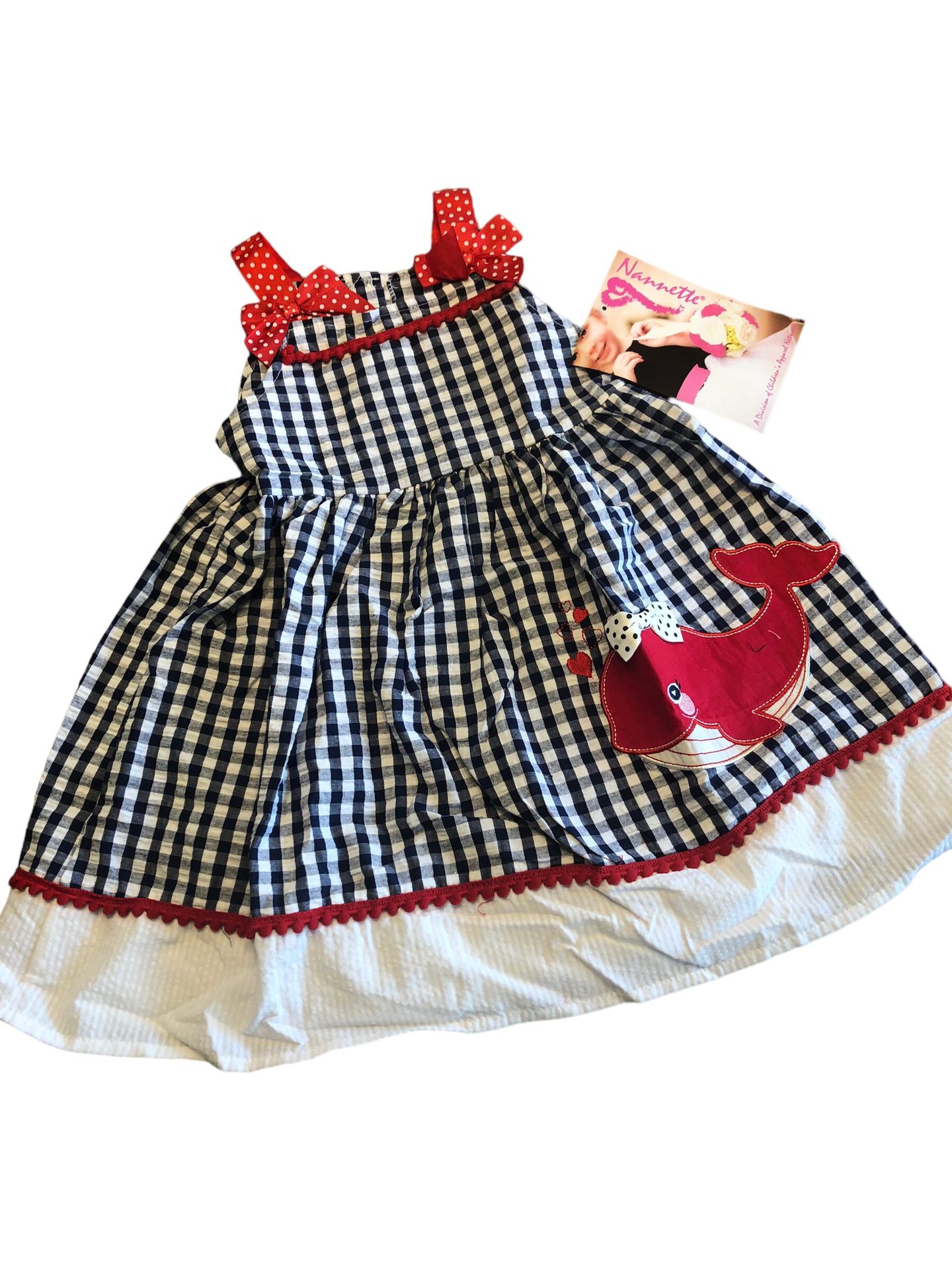NWT 3T Nannette Blue Gingham Plaid w/ Whale Appliqué Aline Dress
