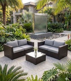 Outdoor Wicker Patio Sectional Set with Coffee Table Brown frame great cushions patio furniture 🆕🚎☑️