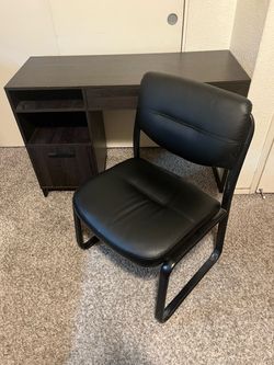 Desk and leather chair