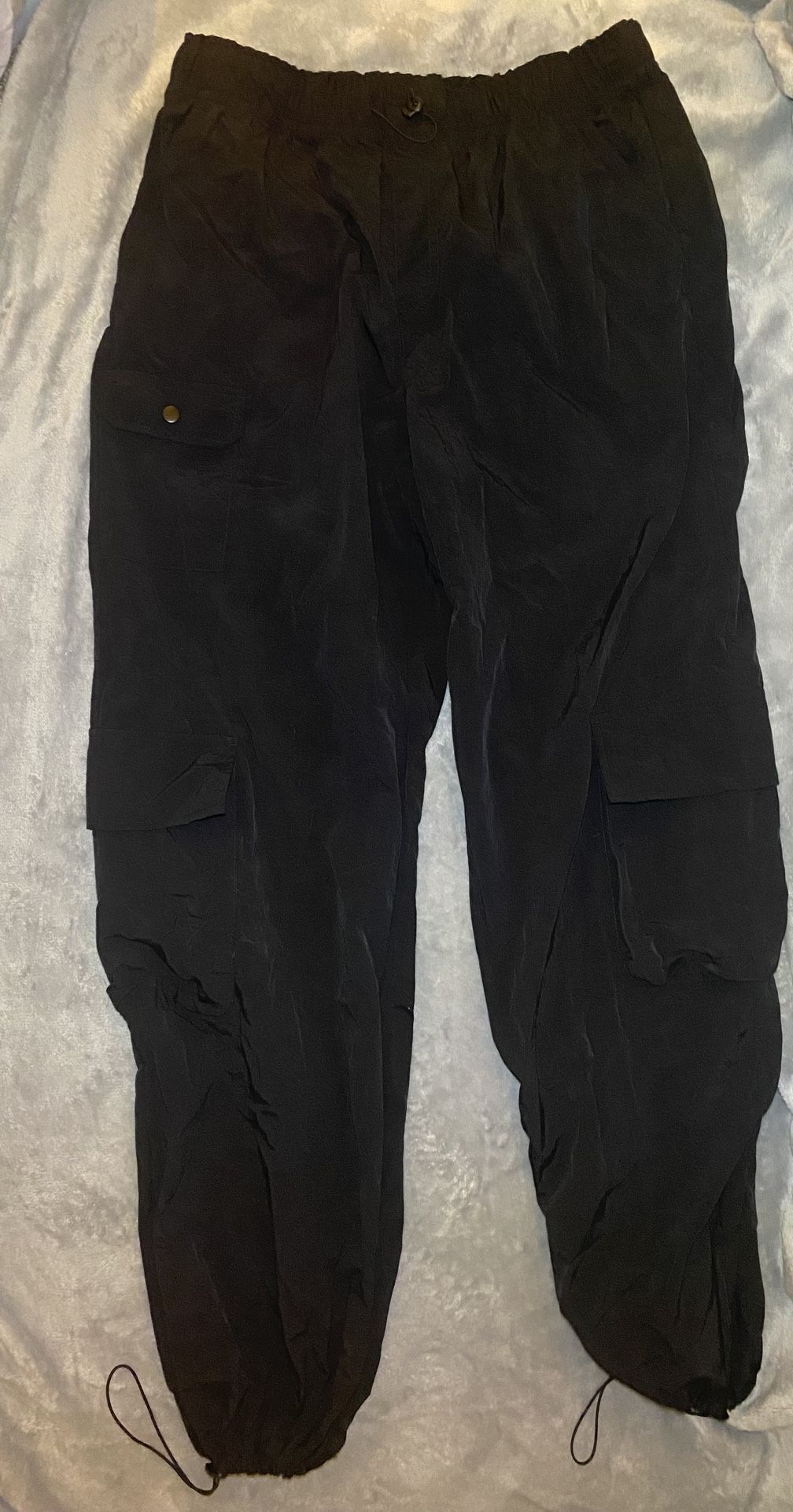 Trendy Junior’s Large Parachute Cargo Reflective Black Pants