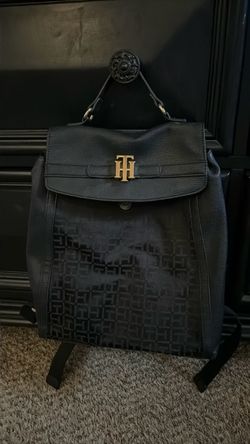 Tommy Hilfiger Joy II Flap Monogram Backpack - Black Jacquard Canvas Purse