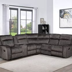 DARK GREY 3 EECLINER SECTIONAL . SEPTEMBER SPECIAL 